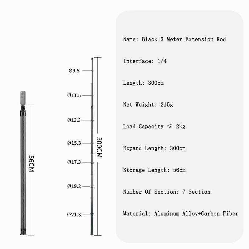 Erweiterbarer Carbon-Fiber Selfie-Stick 3m