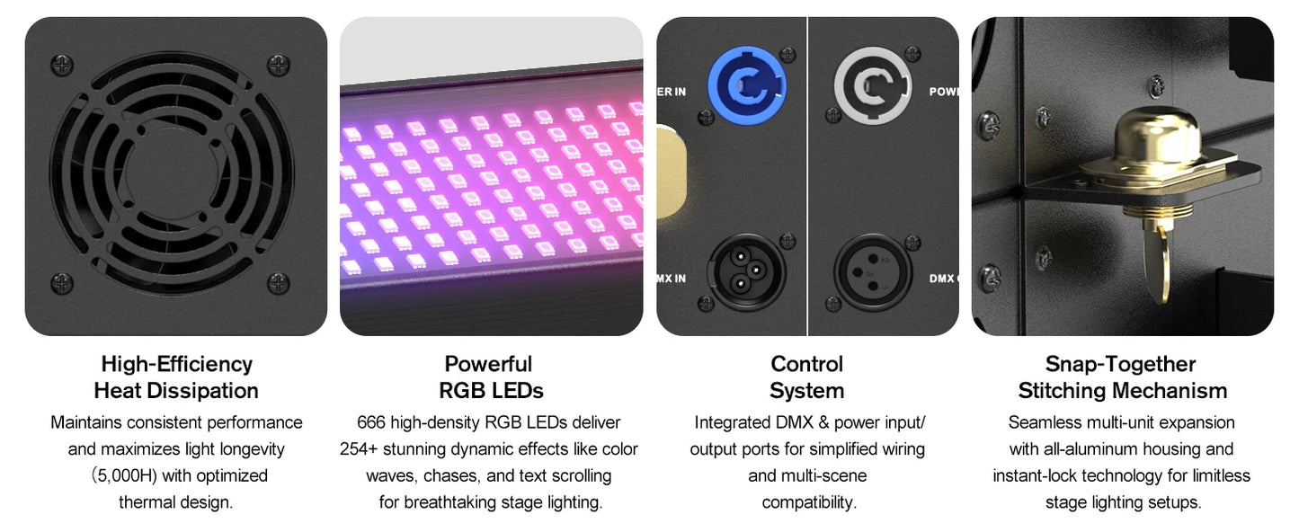 Yiflamefly 1/2/4Pcs 120W RGB 666LED Splicable Wall Washer Light 254Dynamic Show Strobe Stage Light Bar For Wedding Party KTV Bar